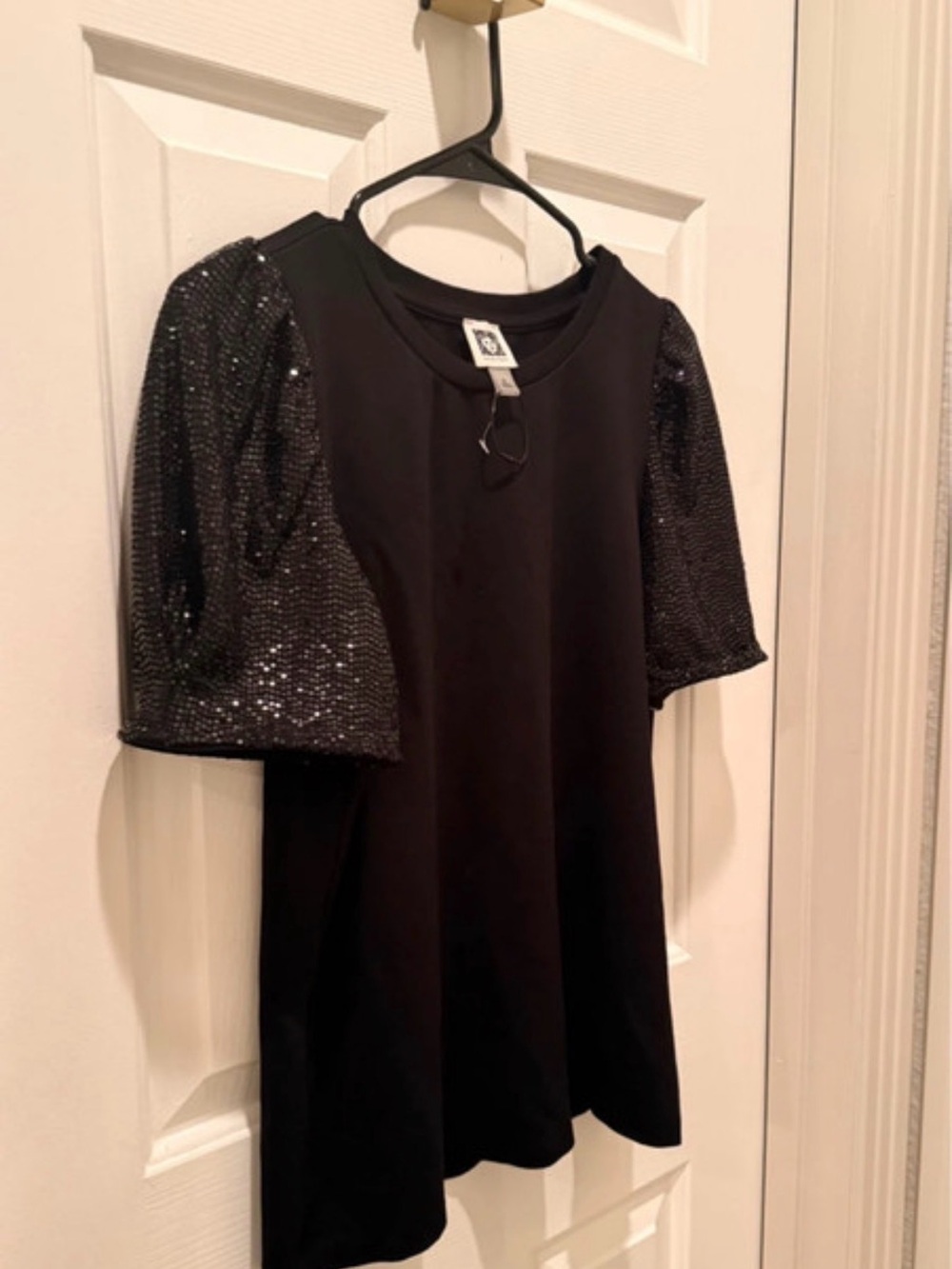 Anne Klein Black Sequin Sleeve Dress
